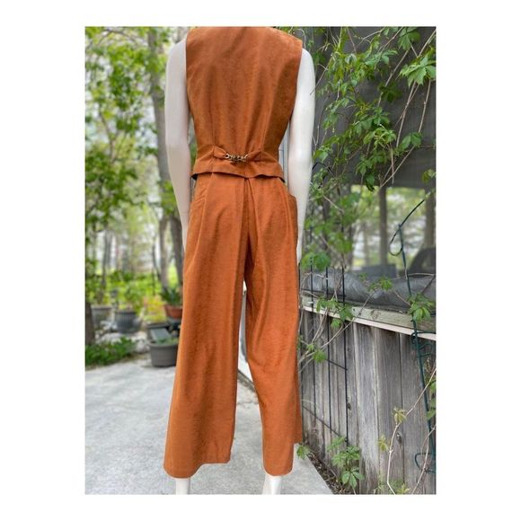 Vintage 70s Hand Sewn Trouser & Vest Set Tobacco Flare Riding Pleats Petite - Picture 9 of 16